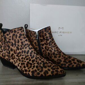 Marc Fisher Obrraly leopard print ankle boots booties western chic new size 8.5